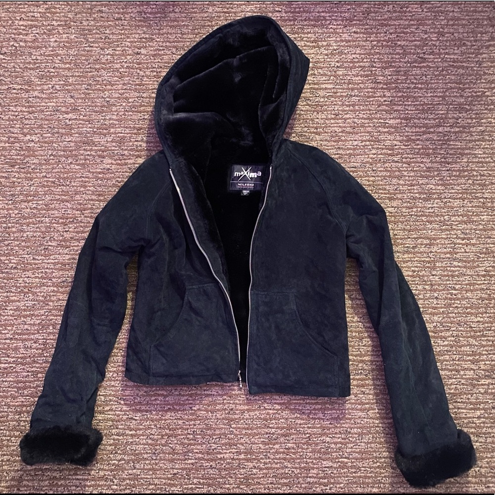 Faux Fur Lined Black Hooded Maxima Zip Up Jacket